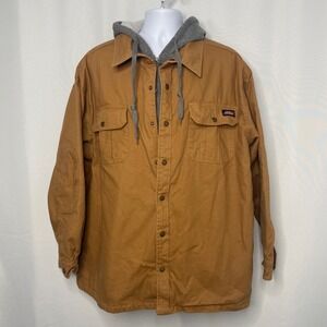 Genuine Dickies Mens 2XL Brown Canvas Hooded Quilted Lined Shirt Jacket 5211-B